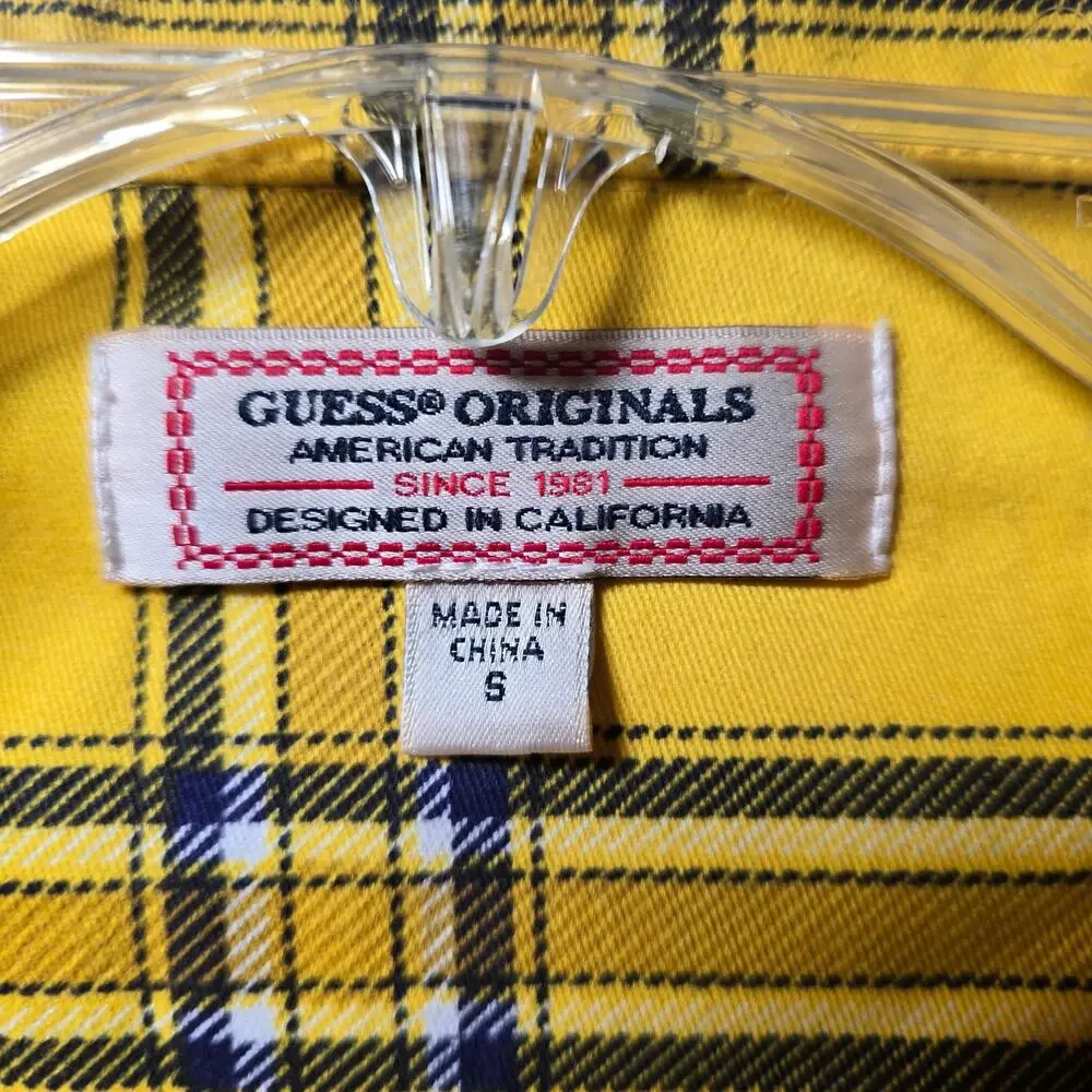 Guess Originals Yellow Plain Flannel Button Up Jacket Clueless Y2K 90s Small LN - Picture 12 of 12